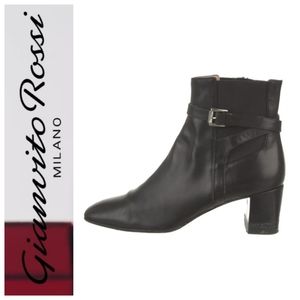 Gianvito Rossi | Black Leather Ankle Boot Wrap Strap Buckle Round Toe EU 37 US 7